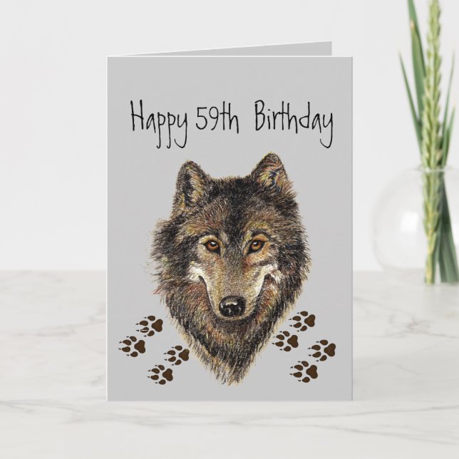 Carte Drôle, 50ème Cinquante-Neuf, Loup d'anniversaire,  (Devant)