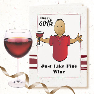Carte Drôle 60e anniversaire Homme Cartoon Rouge Vin Toa