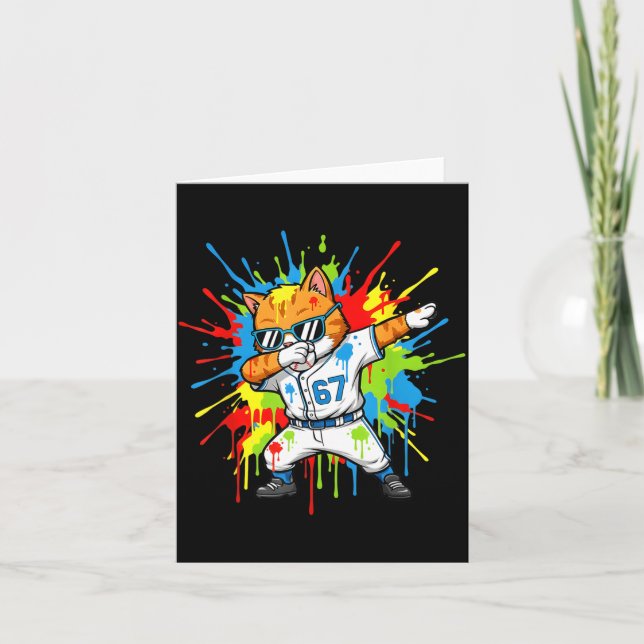 Carte Drôle 67 Baseball Dabbing Chat 6 7 Crème Glacée qu (Devant)
