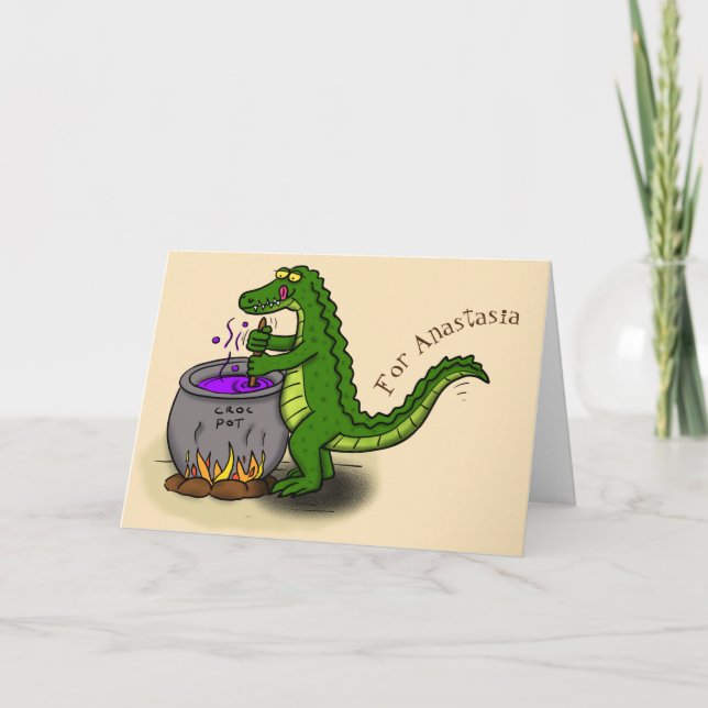 Carte Drôle alligator vert cuisine dessin animé (Devant)
