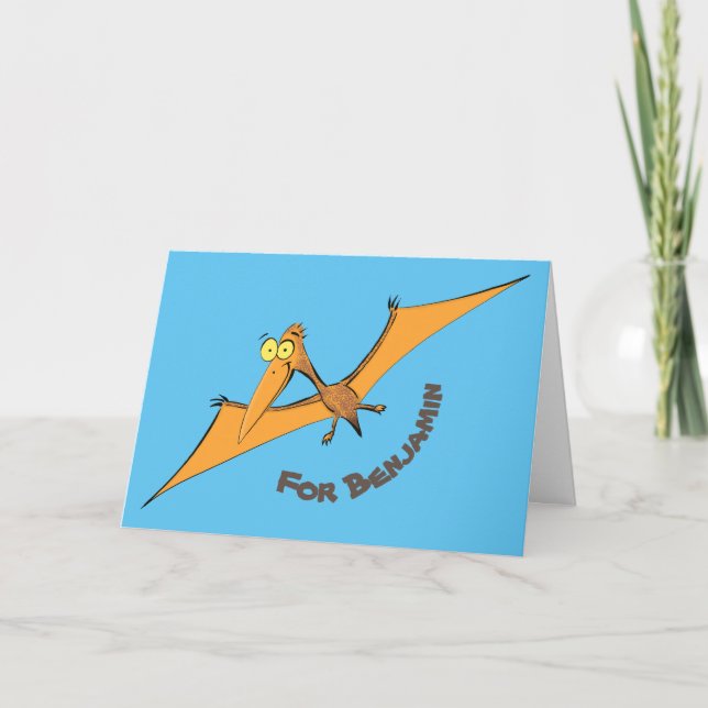 Carte Drôle amusant caricature de pterodactyle volant or (Devant)