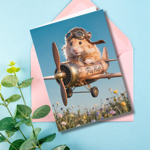 Carte Drôle Anniversaire Hamster Pilote & Avion Aviateur