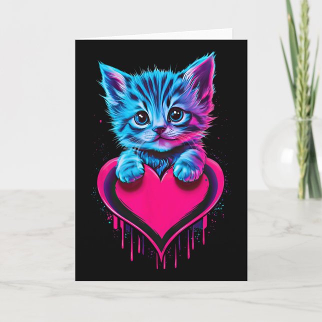 Carte Drôle Art Lumière Black Glitch Mignon Chat Chaton  (Devant)