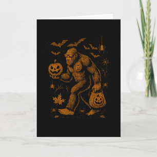 Carte Drôle Bigfoot Halloween avec citrouille et ambianc