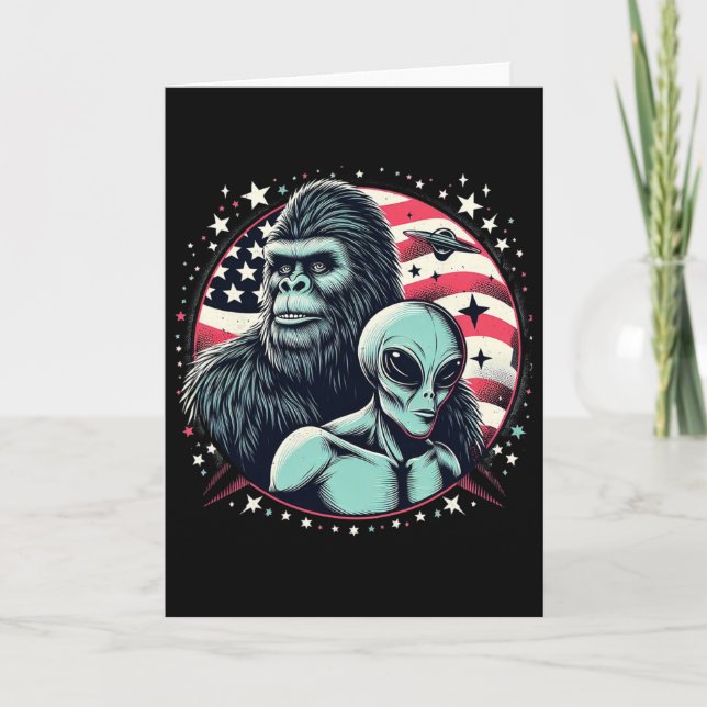 Carte Drôle Bigfoot Sasquatch Alien Amp Bigfoot Drapeau  (Devant)