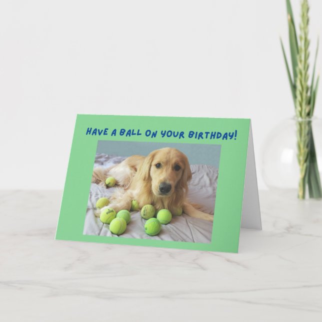 Carte Drôle Birthday Card Chien avec balles de tennis (Devant)