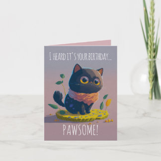 Carte Drôle Black Cat Illustration, Pawsome anniversaire