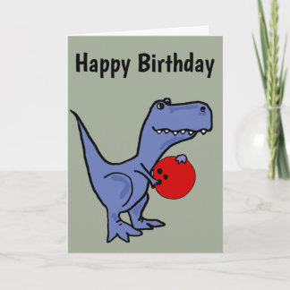 Carte Drôle Bleu T-rex Dinosaur Bowling Cartoon