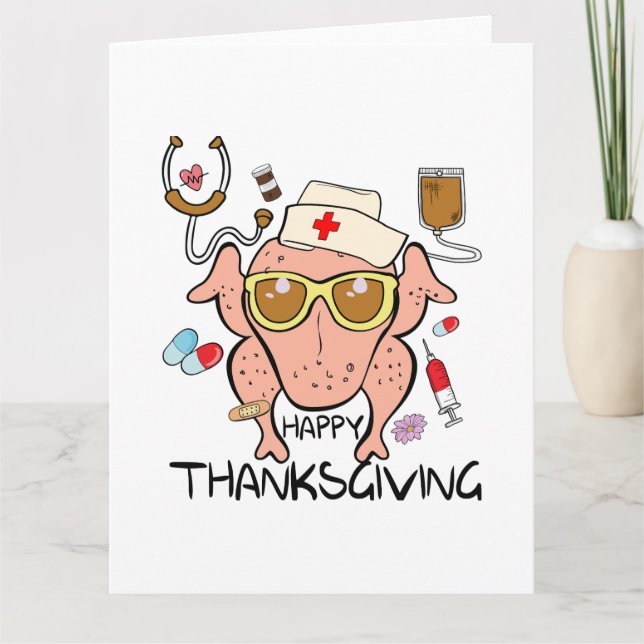 Carte Drôle Bon thanksgiving Turquie Infirmière (Devant)