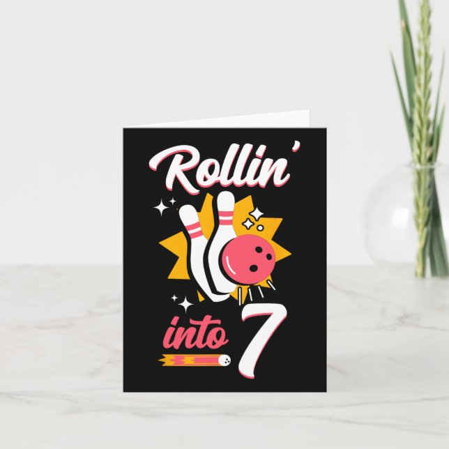 Carte Drôle Bowling 7e Anniversaire Rollin' Into 7 (Devant)