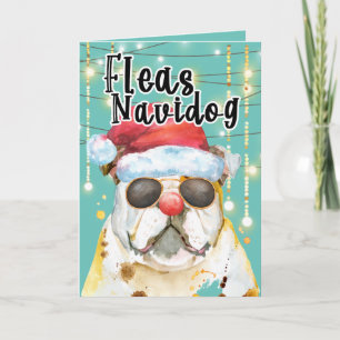 Carte Drôle bulldog anglais dans les lumières joyeuses v