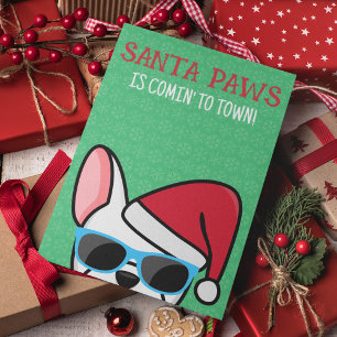 Carte Drôle Bulldog français blanc Santa Paws Noël