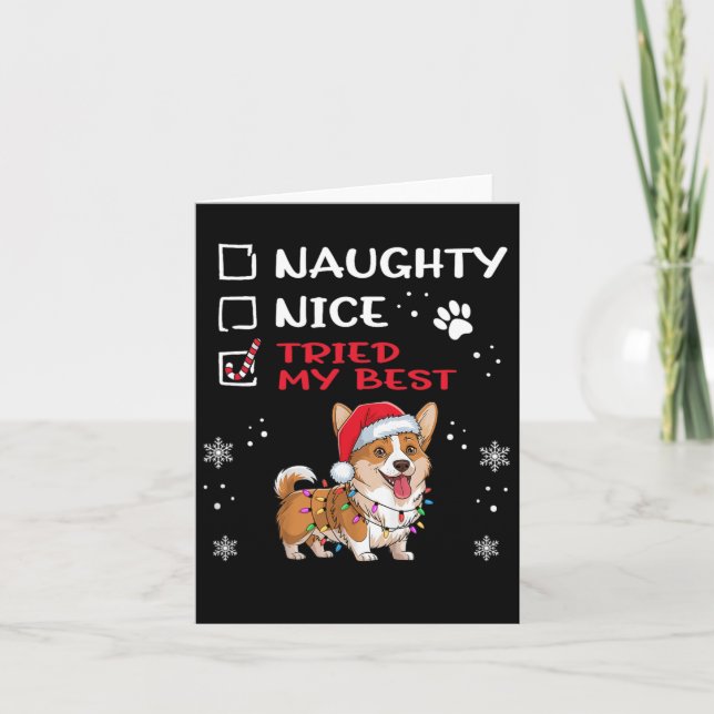 Carte Drôle Cardigan Welsh Corgi Chien Noël Naughty N (Devant)