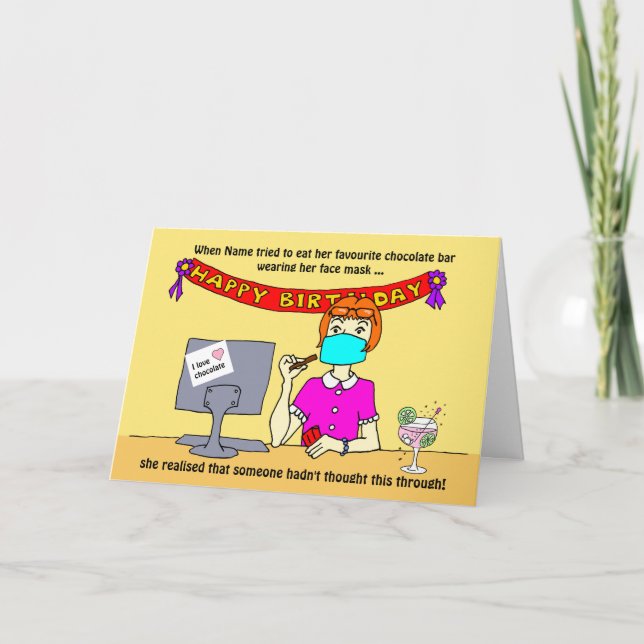 Carte Drôle Cartoon Femme Visage Masque Chocolat (Devant)