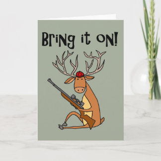 Carte Drôle cerf avec chasser le fusil et le Casquette