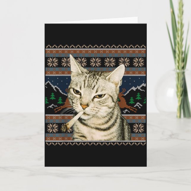 Carte Drôle Chat Fumeur Mème Noël Sweat Ugly Chat  (Devant)