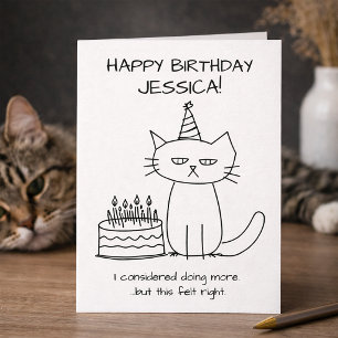 Carte Drôle Chat Grincheux Sans Effort avec Gâteau