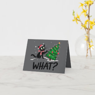 Carte Drôle Chat Noir Poussant Arbre De Noël Chat Quoi ?