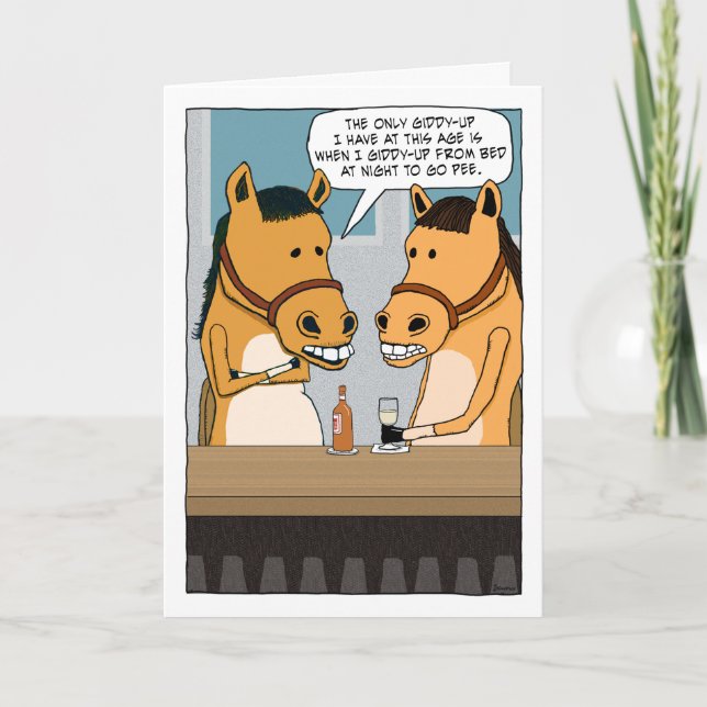 Carte Drôle Cheval au Bar n'a pas de godets Anniversaire (Devant)