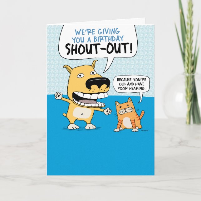Carte Drôle Chien et Chat Anniversaire Shout Out (Devant)