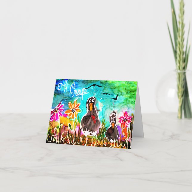 Carte Drôle Corneilles et Fleurs Oh Crap Greeting Card (Devant)