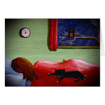 Carte drôle Creationarts de hibou de fille de chat