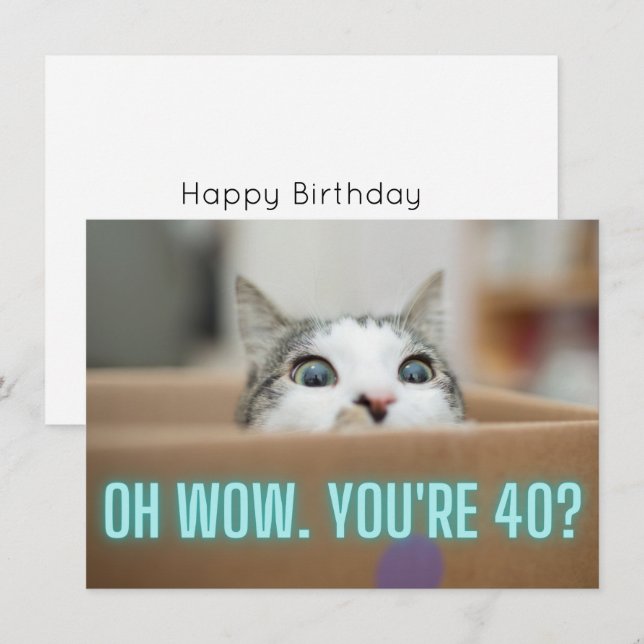 Carte Drôle Curious Chat 40e Anniversaire Appartement (Devant / Derrière)