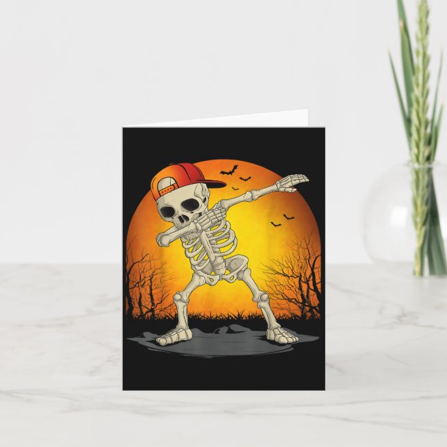 Carte Drôle Dabbing Skeleton Skull Halloween pour les en (Devant)
