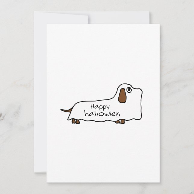 Carte Drôle dachshund fantôme halloween dessin (Devant)