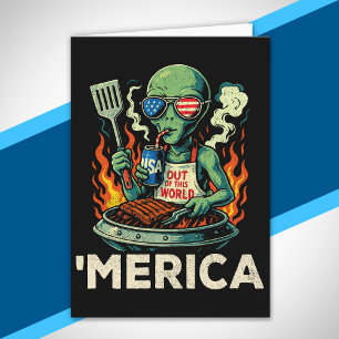 Carte Drôle d'Amérique Alien Barbecue Grillade Patriotiq