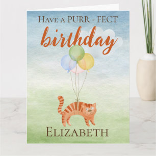 Carte drôle d'anniversaire avec chat et ballons en