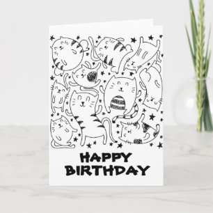 Carte Drôle dansant chats doodles heureux anniversaire