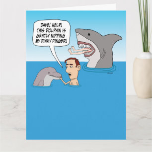 Carte Drôle Dauphin Nip et requin Bite Anniversaire