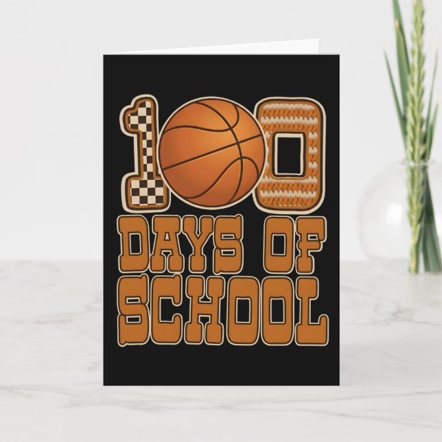 Carte Drôle de basket-ball à l'école pour les 100 jours  (Devant)