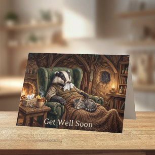 Carte Drôle de Blaireau & Chat Remets-Toi Vite   Humour 
