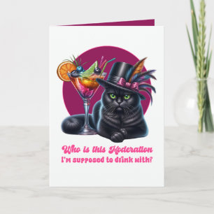 Carte Drôle de Boire avec Modération Chat Noir