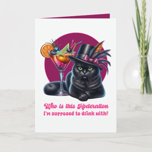 Carte Drôle de Boire avec Modération Chat Noir (Devant)
