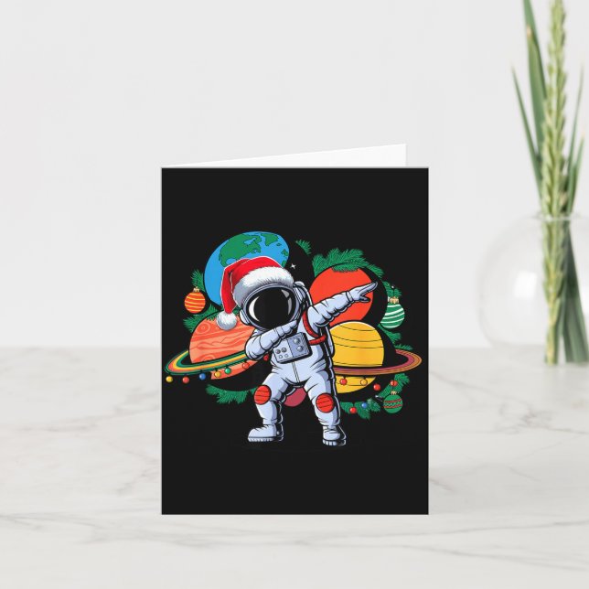 Carte Drôle de chapeau de Noël d'astronaute espace planè (Devant)