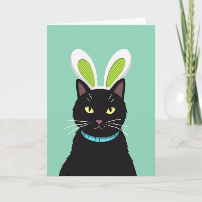 Carte drôle de chat aux oreilles de lapin (Devant)