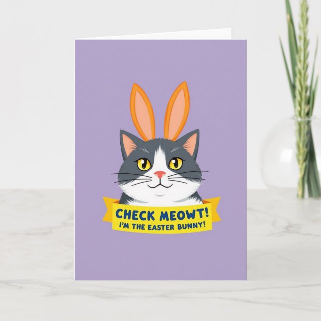 Carte drôle de chat aux oreilles de lapin (Devant)
