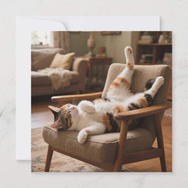 Carte drôle de chat endormi 'La vie est courte, ri (Devant)