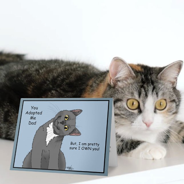 Carte Drôle de chat Fête des Pères Gris Chat Bleu (Créateur téléchargé)
