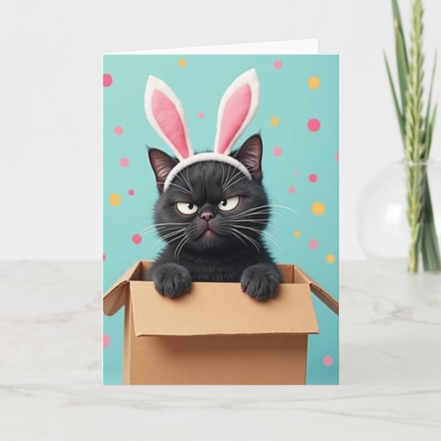 Carte drôle de chat grincheux aux oreilles mignonn (Devant)