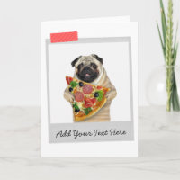 Carte drôle de chien pug à tranche de pizza