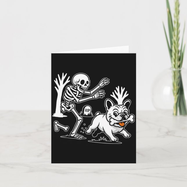 Carte Drôle de chien squelette Halloween Saison effrayan (Devant)