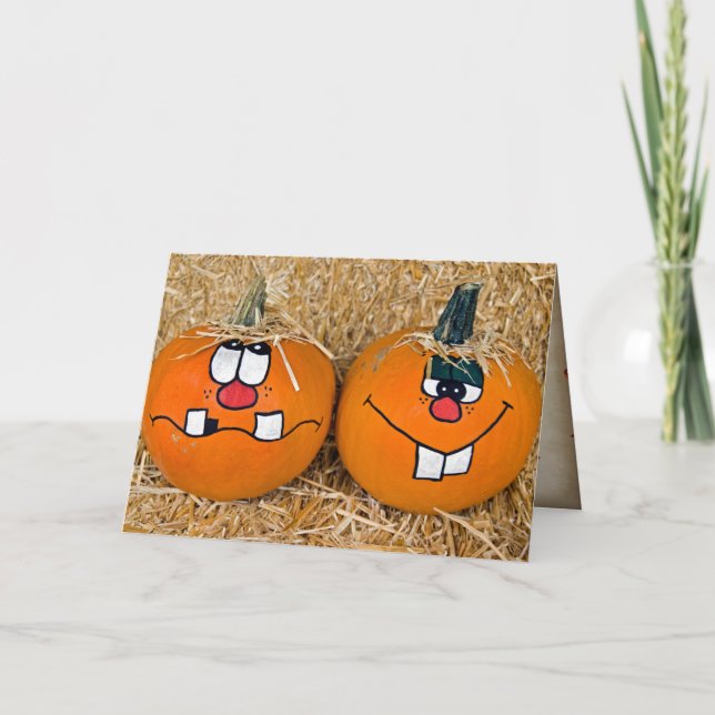 Carte drôle de citrouilles de Thanksgiving sur hay bale (Devant)