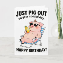 Carte drôle de cochon prenant un bain de soleil -