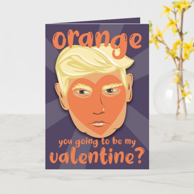 Carte Drôle de cœur orange Donald Trump | Saint-Valentin (Fleur jaune)