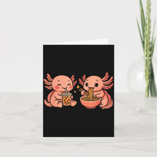 Carte Drôle de Cute Kawaii Axolotl mangeant des nouilles