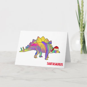 Carte Drôle de dinosaure Santa Stegosaurus arc-en-ciel d
